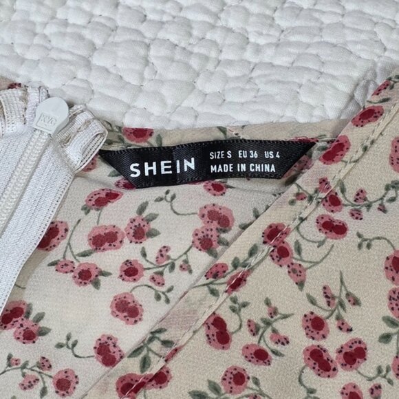 Shein Floral Print Flutter Sleeve Faux Wrap Dress - Picture 7 of 7